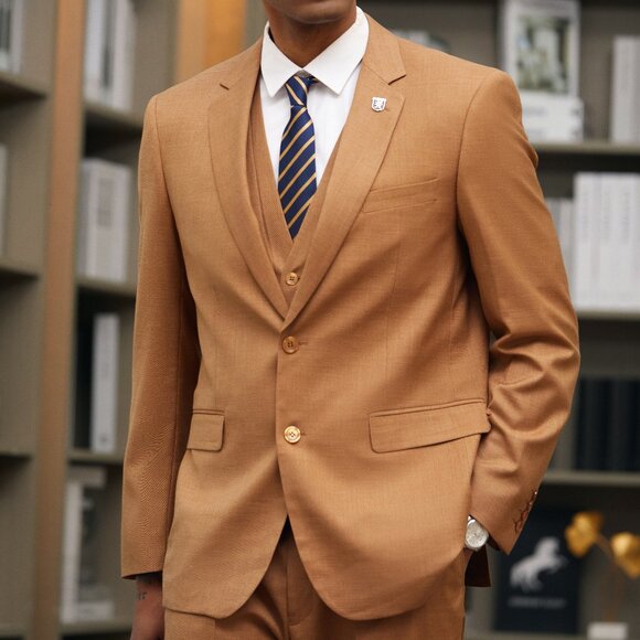 Rust Notch Lapel 3 Piece Stacy Adams Men's Suit - Picture 3 of 6